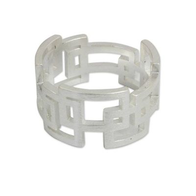Alternate image for Thai Artisan Crafted Sterling Silver Band Ring Open Windows