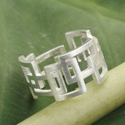 Alternate image for Thai Artisan Crafted Sterling Silver Band Ring Open Windows