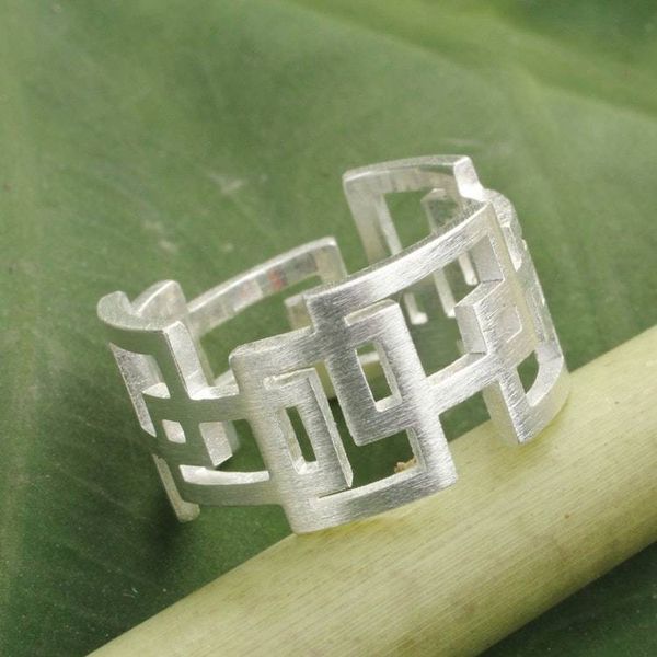 Alternate image for Thai Artisan Crafted Sterling Silver Band Ring Open Windows