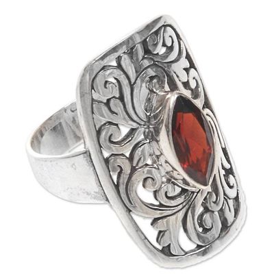 Alternate image for 925 Leaves on Sterling Silver Cocktail Ring with Garnet Natures Shield