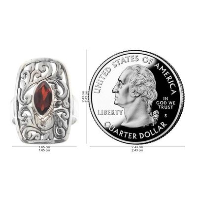 Alternate image for 925 Leaves on Sterling Silver Cocktail Ring with Garnet Natures Shield