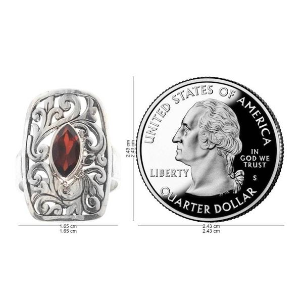 Alternate image for 925 Leaves on Sterling Silver Cocktail Ring with Garnet Natures Shield