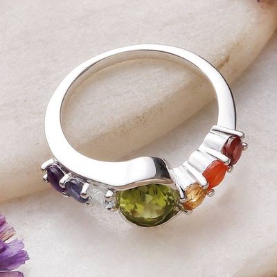 Primary image for Hand Crafted Multi-Gemstone Cocktail Ring from India Chakra Allure