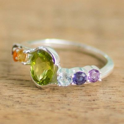 Alternate image for Hand Crafted Multi-Gemstone Cocktail Ring from India Chakra Allure