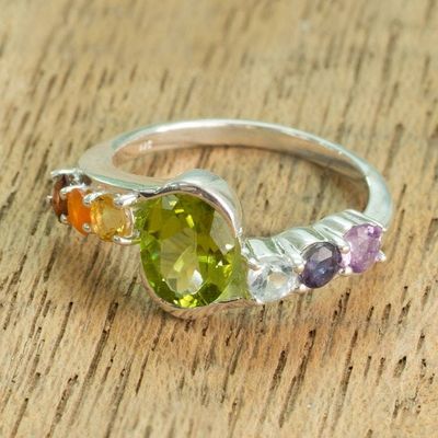 Alternate image for Hand Crafted Multi-Gemstone Cocktail Ring from India Chakra Allure