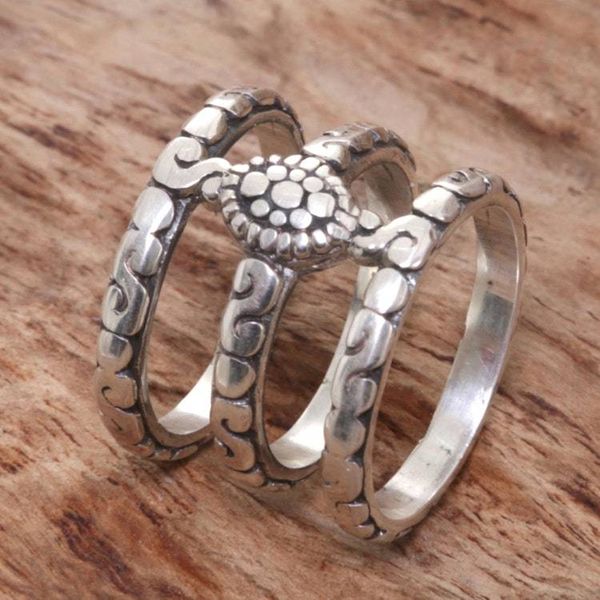 Alternate image for Hand Made Sterling Silver 3 Band Ring from Indonesia Bali Trio