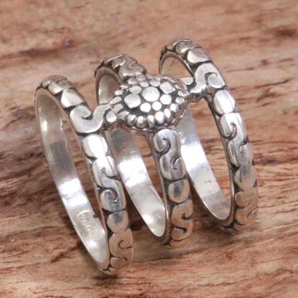Alternate image for Hand Made Sterling Silver 3 Band Ring from Indonesia Bali Trio