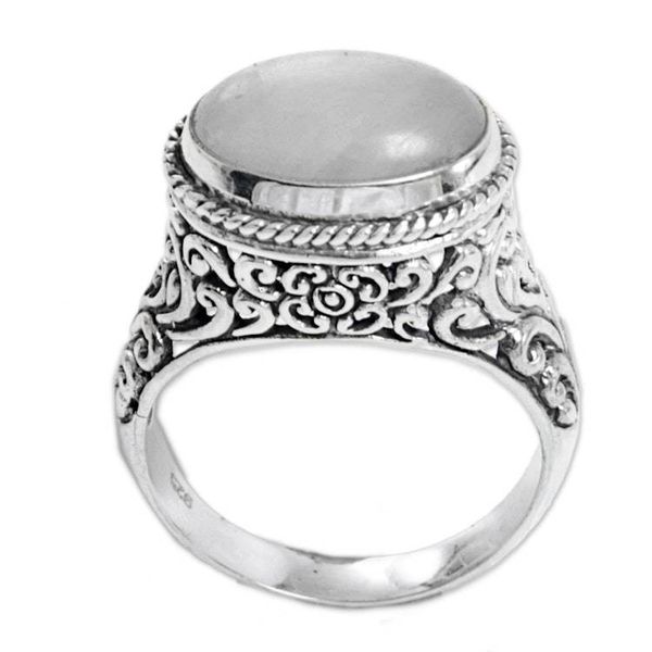 Alternate image for Rainbow Moonstone Single Stone Ring from Indonesia Bali Eye