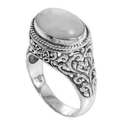 Alternate image for Rainbow Moonstone Single Stone Ring from Indonesia Bali Eye