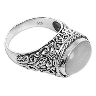 Alternate image for Rainbow Moonstone Single Stone Ring from Indonesia Bali Eye