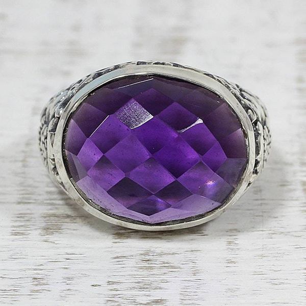 Alternate image for Amethyst and Sterling Silver Cocktail Ring from India Lilac Glimmer