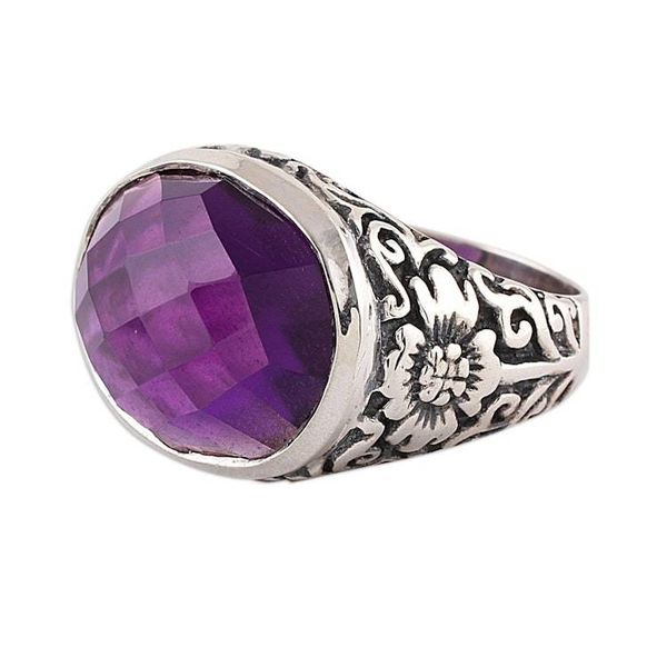 Alternate image for Amethyst and Sterling Silver Cocktail Ring from India Lilac Glimmer