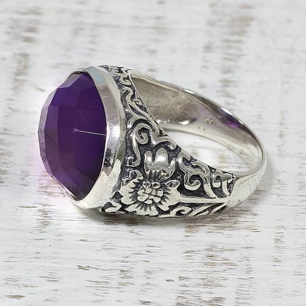 Alternate image for Amethyst and Sterling Silver Cocktail Ring from India Lilac Glimmer
