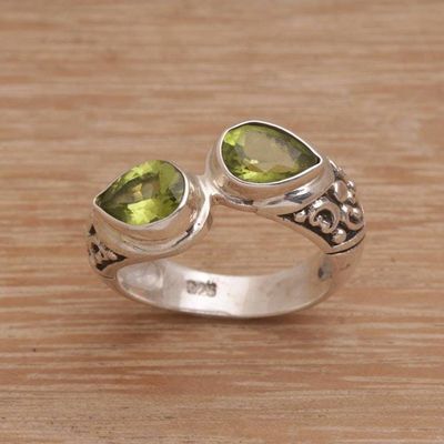 Alternate image for Teardrop Peridot and Silver Cocktail Ring from Bali Temple Tears