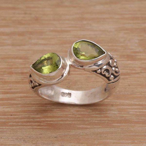 Alternate image for Teardrop Peridot and Silver Cocktail Ring from Bali Temple Tears