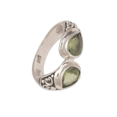 Alternate image for Teardrop Peridot and Silver Cocktail Ring from Bali Temple Tears