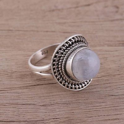 Primary image for Sterling Silver and Rainbow Moonstone Cocktail Ring Mystical Delight