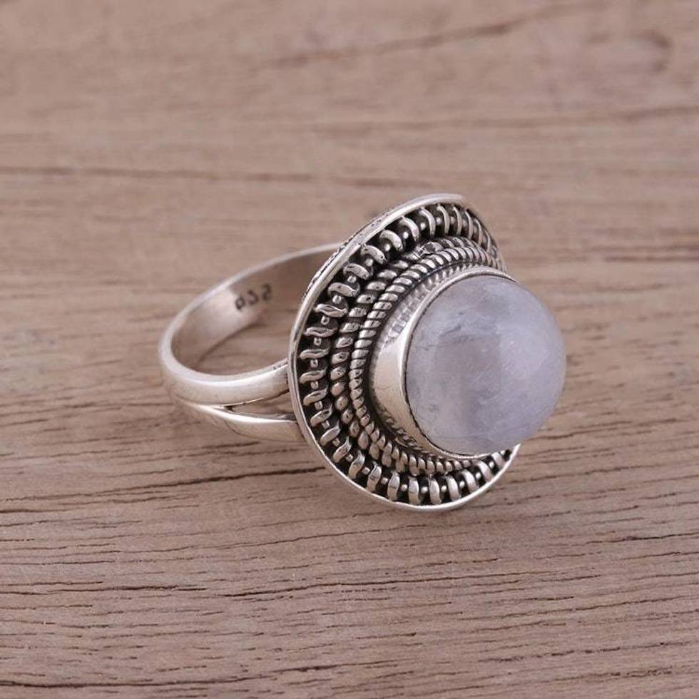 Sterling Silver and Rainbow Moonstone Cocktail Ring 'Mystical Delight'