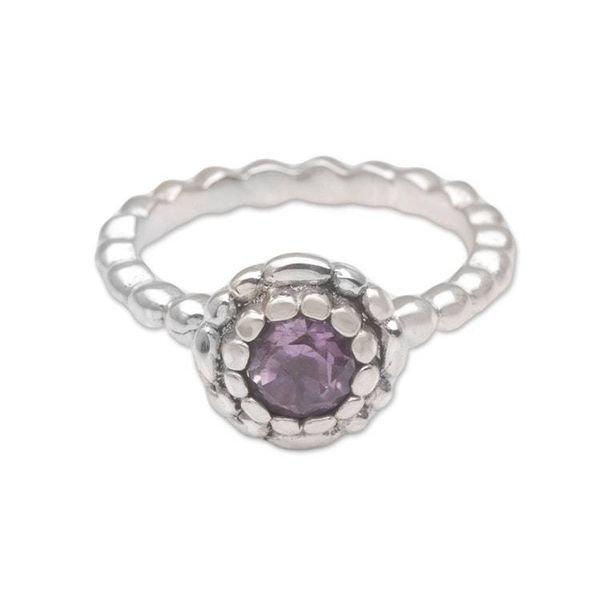 Alternate image for Single Stone Amethyst and Sterling Silver Ring Pretty Posy