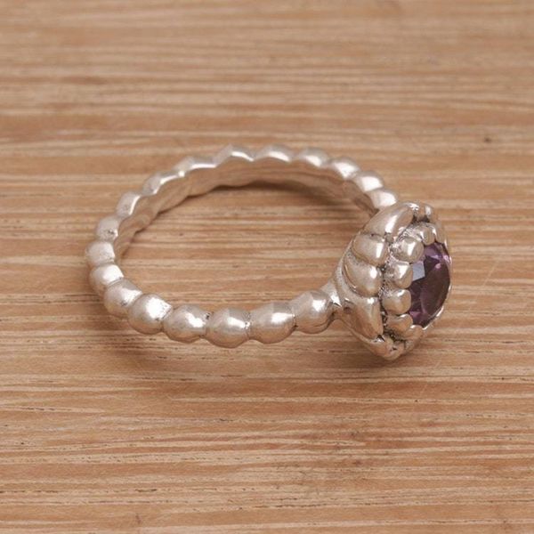 Alternate image for Single Stone Amethyst and Sterling Silver Ring Pretty Posy