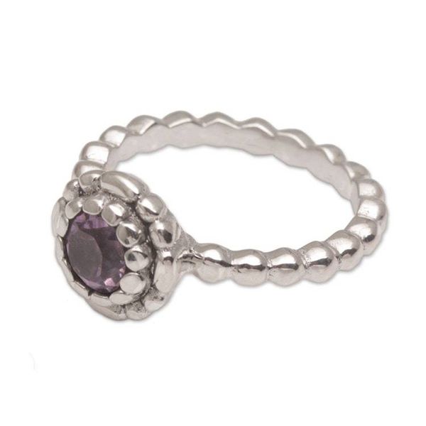 Alternate image for Single Stone Amethyst and Sterling Silver Ring Pretty Posy