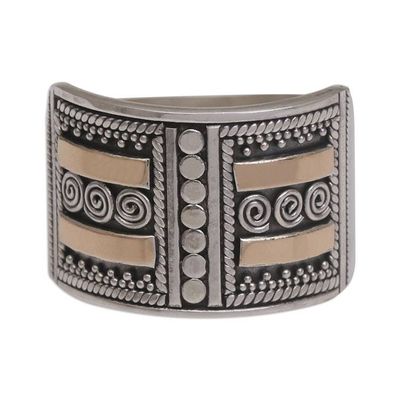 Primary image for Handmade Sterling Silver Band Ring with 18k Gold Accent Ancient Symmetry