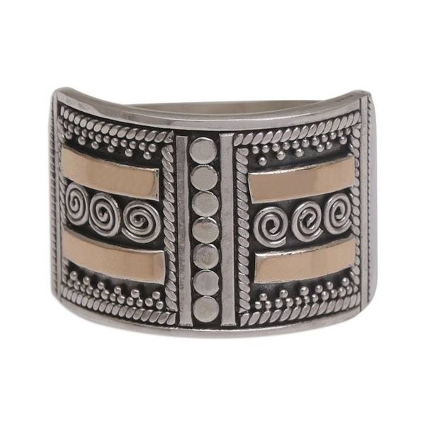 Alternate image for Handmade Sterling Silver Band Ring with 18k Gold Accent Ancient Symmetry