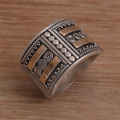 Alternate image for Handmade Sterling Silver Band Ring with 18k Gold Accent Ancient Symmetry