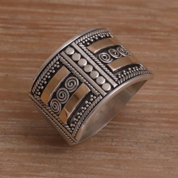 Alternate image for Handmade Sterling Silver Band Ring with 18k Gold Accent Ancient Symmetry