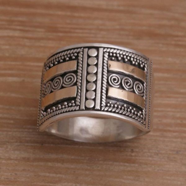 Alternate image for Handmade Sterling Silver Band Ring with 18k Gold Accent Ancient Symmetry