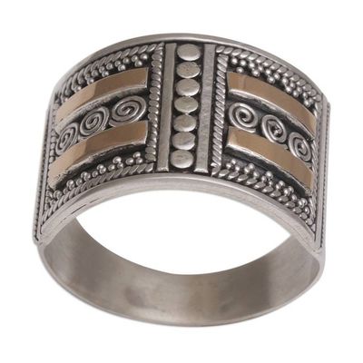 Alternate image for Handmade Sterling Silver Band Ring with 18k Gold Accent Ancient Symmetry