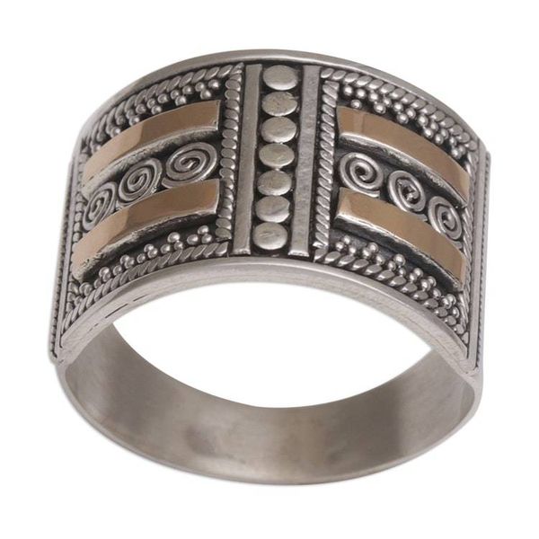 Alternate image for Handmade Sterling Silver Band Ring with 18k Gold Accent Ancient Symmetry