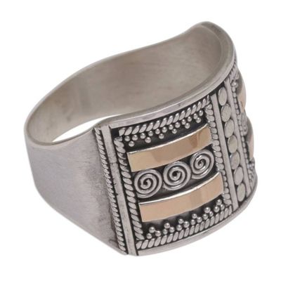 Alternate image for Handmade Sterling Silver Band Ring with 18k Gold Accent Ancient Symmetry