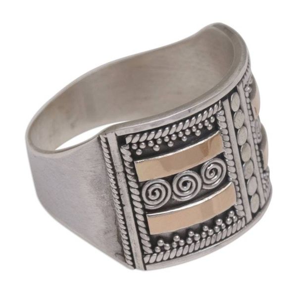Alternate image for Handmade Sterling Silver Band Ring with 18k Gold Accent Ancient Symmetry