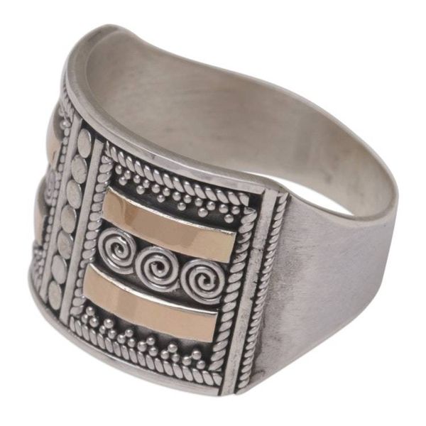 Alternate image for Handmade Sterling Silver Band Ring with 18k Gold Accent Ancient Symmetry