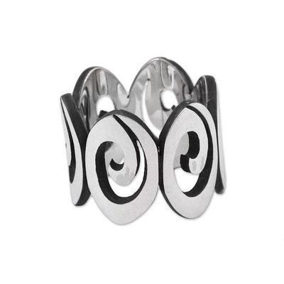 Alternate image for Mens Spiral Motif Sterling Silver Band Ring from Mexico Striking Spirals