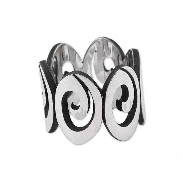 Alternate image for Mens Spiral Motif Sterling Silver Band Ring from Mexico Striking Spirals