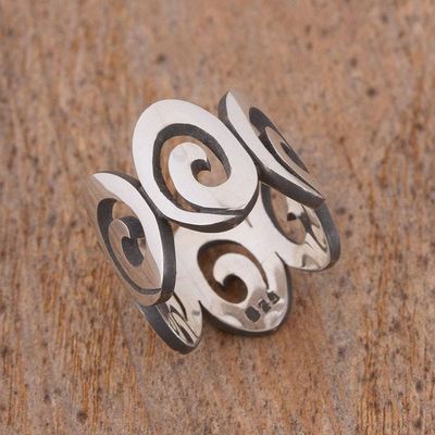 Alternate image for Mens Spiral Motif Sterling Silver Band Ring from Mexico Striking Spirals