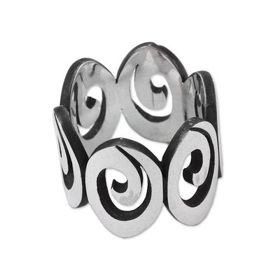Alternate image for Mens Spiral Motif Sterling Silver Band Ring from Mexico Striking Spirals