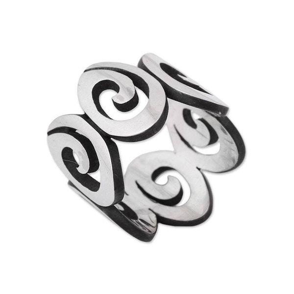Alternate image for Mens Spiral Motif Sterling Silver Band Ring from Mexico Striking Spirals