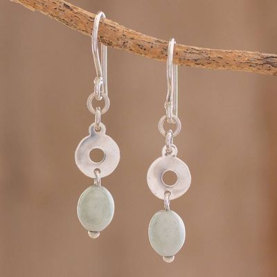 Primary image for Circular Apple Green Jade Dangle Earrings from Guatemala Ancestral Rings