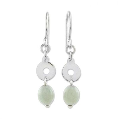 Alternate image for Circular Apple Green Jade Dangle Earrings from Guatemala Ancestral Rings