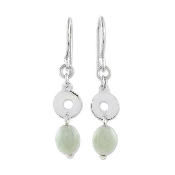 Alternate image for Circular Apple Green Jade Dangle Earrings from Guatemala Ancestral Rings