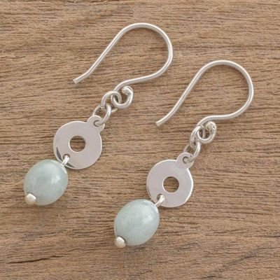 Alternate image for Circular Apple Green Jade Dangle Earrings from Guatemala Ancestral Rings