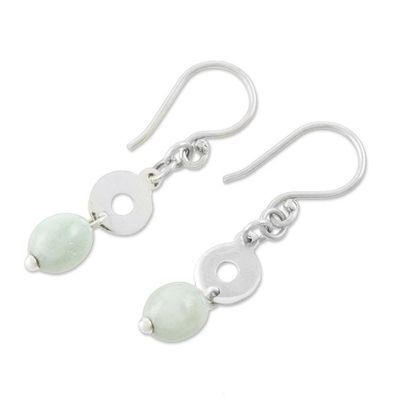 Alternate image for Circular Apple Green Jade Dangle Earrings from Guatemala Ancestral Rings