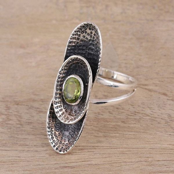 Alternate image for Sterling Silver Oval Faceted Green Peridot Cocktail Ring Oval Fantasy