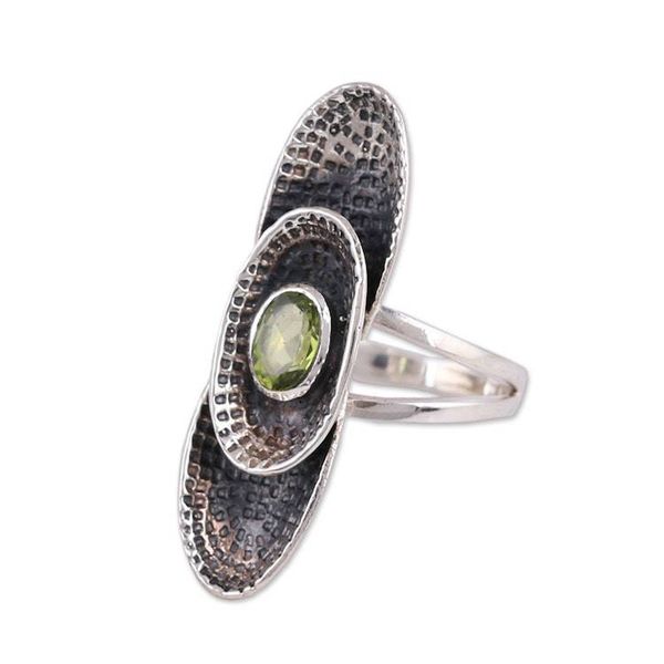 Alternate image for Sterling Silver Oval Faceted Green Peridot Cocktail Ring Oval Fantasy