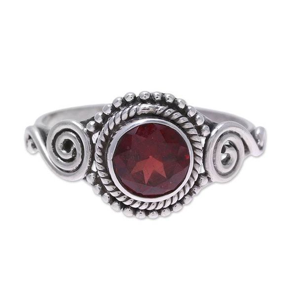 Alternate image for Spiral Motif Garnet Cocktail Ring from India Assam Allure