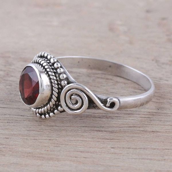 Alternate image for Spiral Motif Garnet Cocktail Ring from India Assam Allure