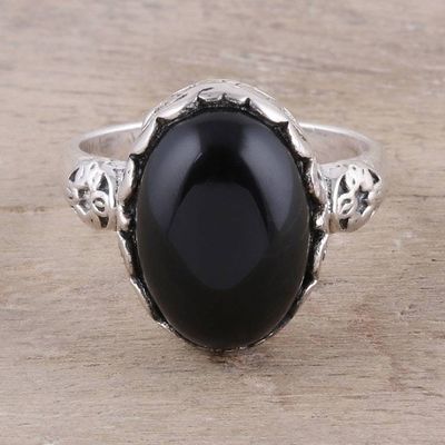 Primary image for Oval Onyx Cocktail Ring in Black from India Glamorous Beauty in Black